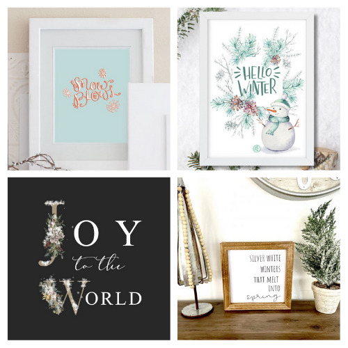 20 Beautiful Free Printable Winter Wall Art Prints- A lovely way to brighten up your home during the dreary winter months is with these free printable winter wall art prints! There are so many pretty printable wall artworks to choose from! | Christmas wall art printables, snow wall art, #freePrintables #wallArt #winterDecor #ChristmasPrintables #ACultivatedNest