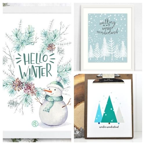 20 Beautiful Free Printable Winter Wall Artworks- A lovely way to brighten up your home during the dreary winter months is with these free printable winter wall art prints! There are so many pretty printable wall artworks to choose from! | Christmas wall art printables, snow wall art, #freePrintables #wallArt #winterDecor #ChristmasPrintables #ACultivatedNest