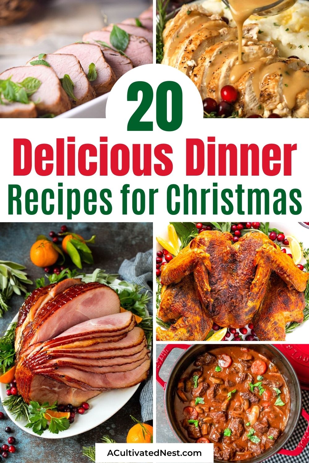 20 Delicious Christmas Dinner Recipes- If you're looking for a new tasty dish to serve for Christmas this year, then you have to check out these delicious Christmas dinner recipes! | Christmas turkey recipes, ham recipes, chicken recipes, #ChristmasRecipe #ChristmasDinnerRecipes #turkeyRecipes #hamRecipes #ACultivatedNest