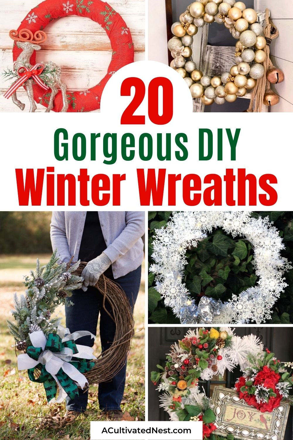 20 DIY Winter Wreaths You Will Love- A fun and frugal way to make your home festive this winter is with one of these 20 DIY winter wreaths! There are so many beautiful homemade wreaths you can make!! | DIY Christmas wreaths, DIY winter décor, #DIY #diyWreaths #winterDecor #wreaths #ACultivatedNest