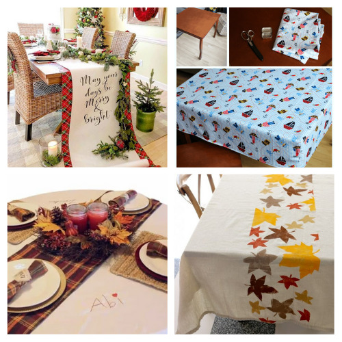 20 Frugal Custom DIY Tablecloths- Create the perfect tablescape on a budget with these frugal custom tablecloth DIYs! There are ideas for different holidays and seasons! | #sewing #diyProject #tablecloth #DIY #ACultivatedNest
