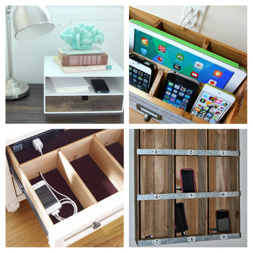 20 Helpful Homemade Charging Stations- Easily organize all your devices and your charging cords with these helpful DIY charging stations! They're so easy to make! | #organizingIdeas #chargingStations #deviceOrganziation #diyOrganizer #ACultivatedNest