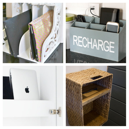 20 Helpful Homemade Charging Stations- Easily organize all your devices and your charging cords with these helpful DIY charging stations! They're so easy to make! | #organizingIdeas #chargingStations #deviceOrganziation #diyOrganizer #ACultivatedNest