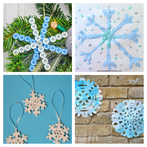 20 Simple Snowflake Crafts for Kids- A fun and frugal way to keep your kids busy in the winter is with these simple snowflake kid crafts! There are so many fun ones to try! | paper snowflake crafts, #kidsCrafts #craftsForKids #kidsActivities #snowflakes #ACultivatedNest