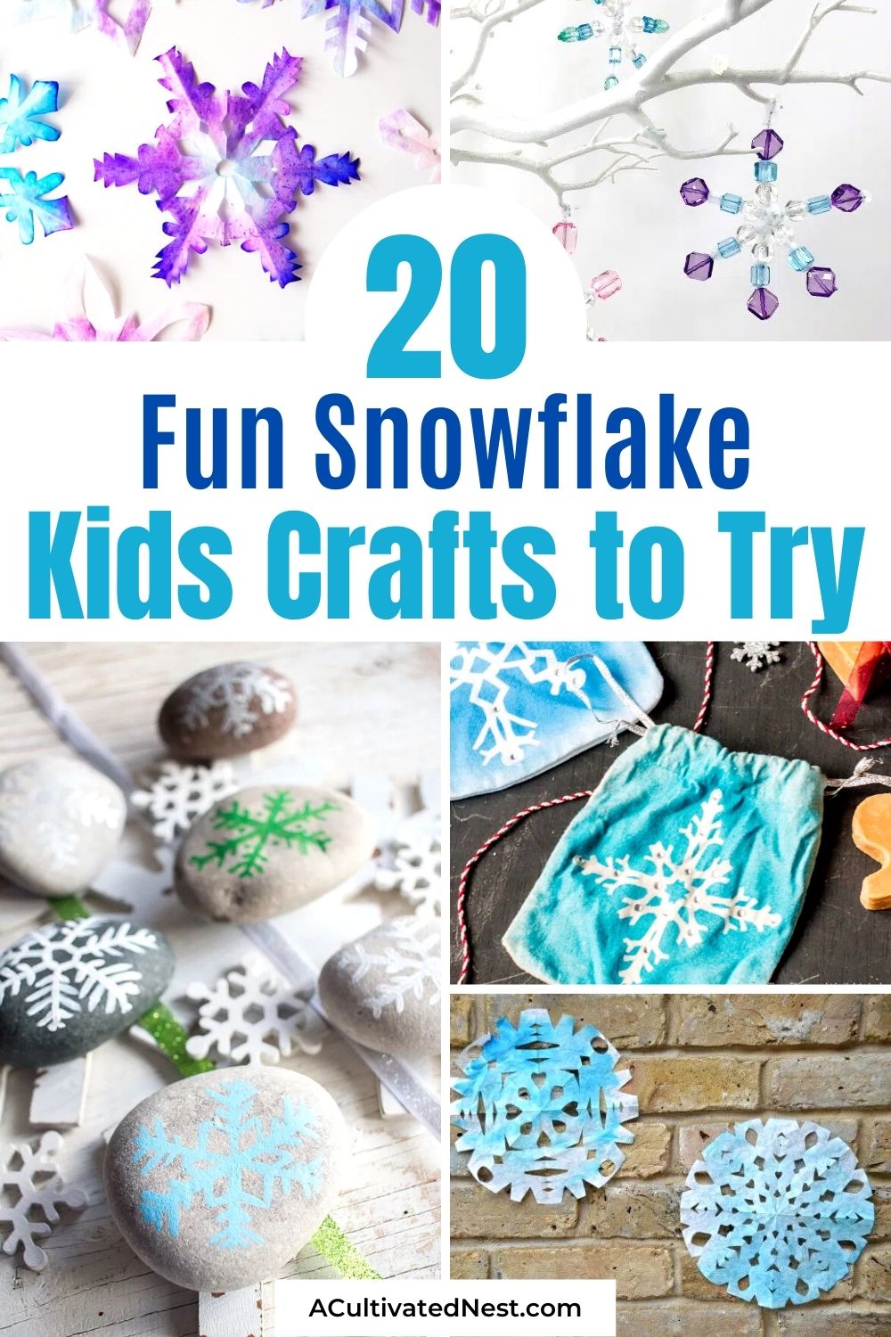 20 Simple Snowflake Kid Crafts to Try- A fun, budget-friendly way to keep your kids busy in the winter is with these simple snowflake kid crafts! There are so many fun snowflake crafts to try! | paper snowflake crafts, #craftsForKids #kidsActivities #snowflakeCrafts #kidsCrafts #ACultivatedNest