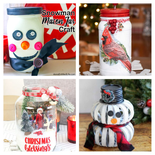 20 Gorgeous Winter Mason Jar Crafts- For a lovely and inexpensive way to update your home's décor this winter, check out these gorgeous winter Mason jar crafts! | Christmas Mason jar crafts, #masonJarCrafts #winterDIY #winterDecor #winterCrafts #ACultivatedNest