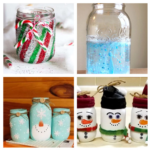 20 Gorgeous Winter Mason Jar Crafts- For a lovely and inexpensive way to update your home's décor this winter, check out these gorgeous winter Mason jar crafts! | Christmas Mason jar crafts, #masonJarCrafts #winterDIY #winterDecor #winterCrafts #ACultivatedNest
