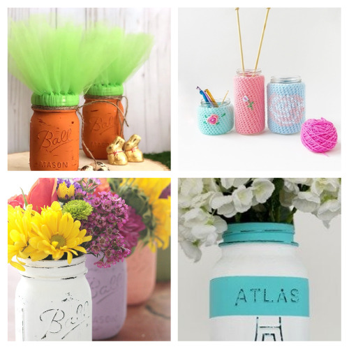 24 Fun Spring Mason Jar DIYs- Get your home looking fresh and cute for spring on a budget with these fun spring Mason jar crafts! There are so many easy spring Mason jar DIYs you can try! | #springCrafts #springDIYs #masonJars #masonjarCrafts #ACultivatedNest
