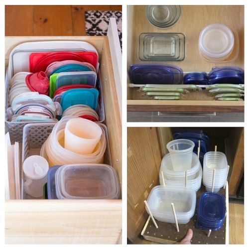16 Handy Food Storage Container Organizing Tips- Tired of having to sift through a mess of plastic lids and containers? These food storage container organizing tips will get you organized fast! | Tupperware organizing, plastic container organizing, #organizingTips #organization #kitchenOrganization #organize #ACultivatedNest