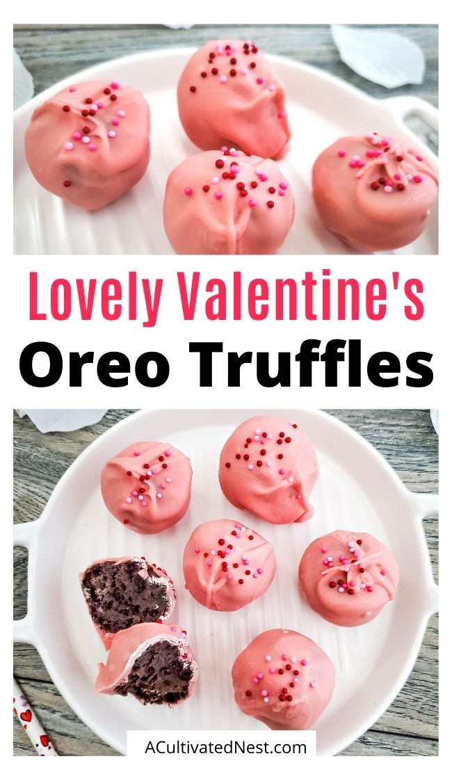 Lovely Valentine's Day Oreo Truffles- You can easily make a special treat for your special someone with this lovely Valentine's Day Oreo truffles recipe! | #ValentinesDayRecipes #ValentinesDesserts #chocolateDesserts #dessertRecipes #ACultivatedNest