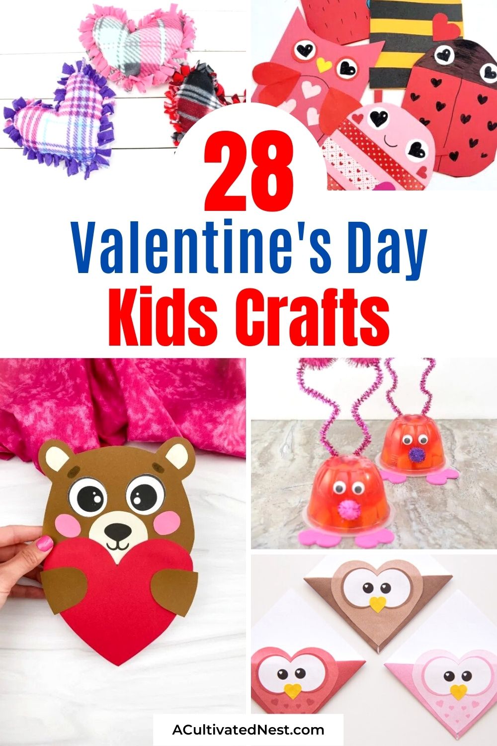28 Valentine’s Day Kids Crafts Your Kids Will Love- For an easy and frugal way to help your kids celebrate Valentine's this year, check out these fun Valentine's Day kids crafts! | #ValentinesDayKidsCrafts #ValentinesDay #kidsCrafts #kidsActivities #ACultivatedNest