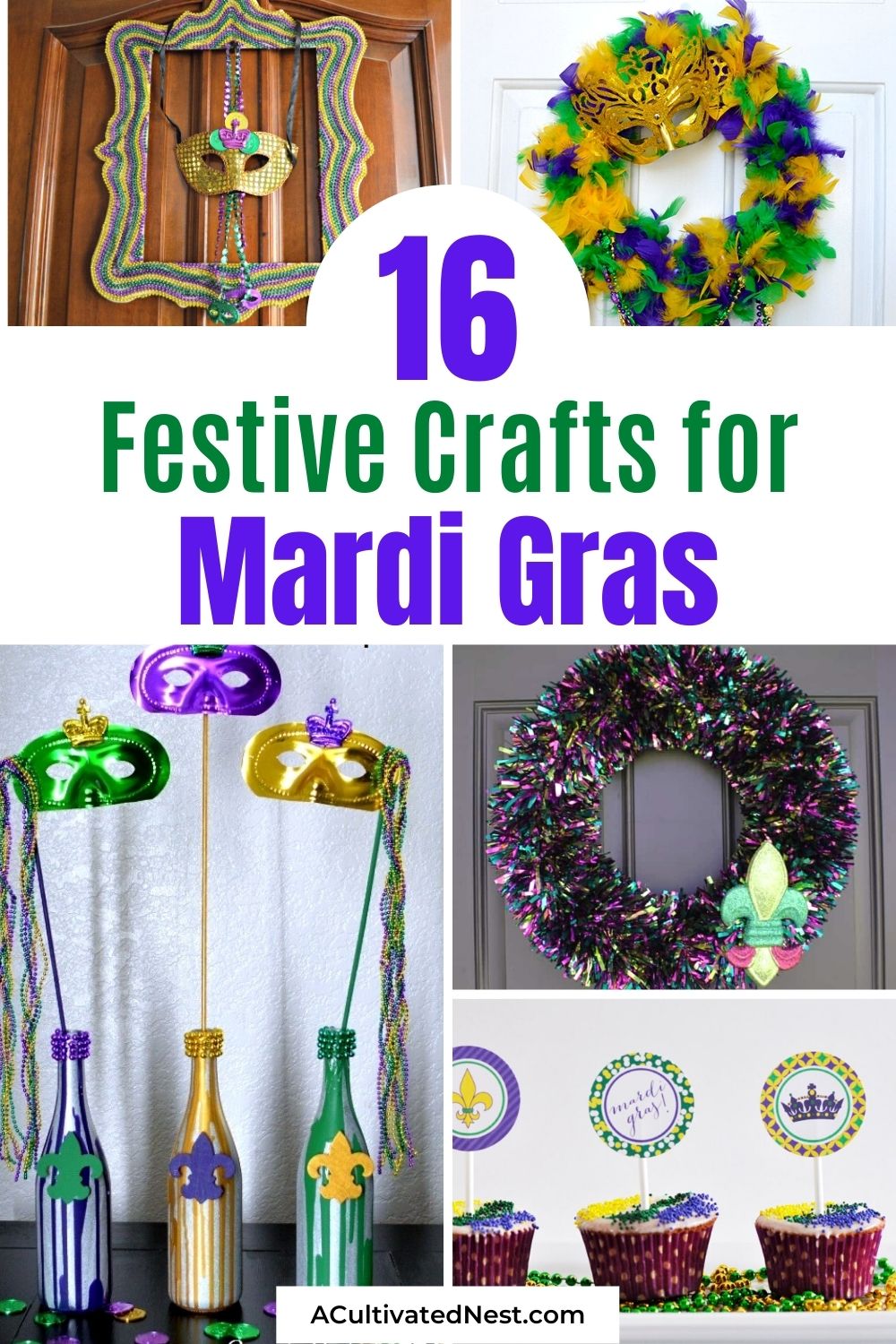 16 Festive Mardi Gras Crafts- If you want to get your home ready for Mardi Gras on a budget, then you need to check out these festive Mardi Gras crafts! They're a fun and easy way to spruce up your space for your celebration! | homemade Mardi Gras decorations, #mardiGrasDIYs #mardiGras #crafts #mardiGrasDecorations #ACultivatedNest