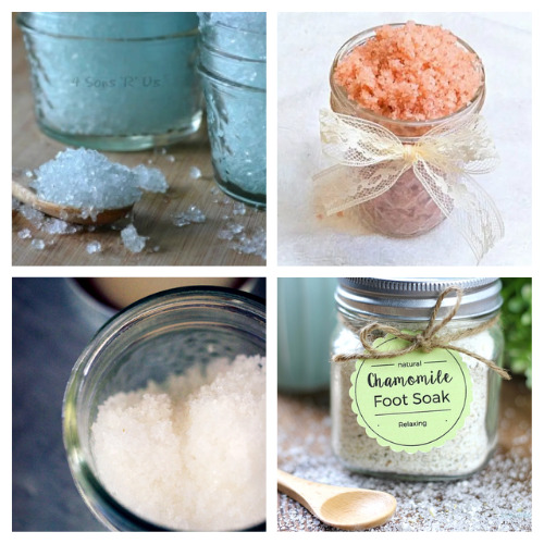 20 Relaxing DIY Foot Soaks- Relax your tired feet after a long day with these easy and inexpensive homemade foot soaks! These make great DIY gifts! | #footSoaks #homemadeBeautyProducts #diyGifts #homemadeGiftIdeas #ACultivatedNest