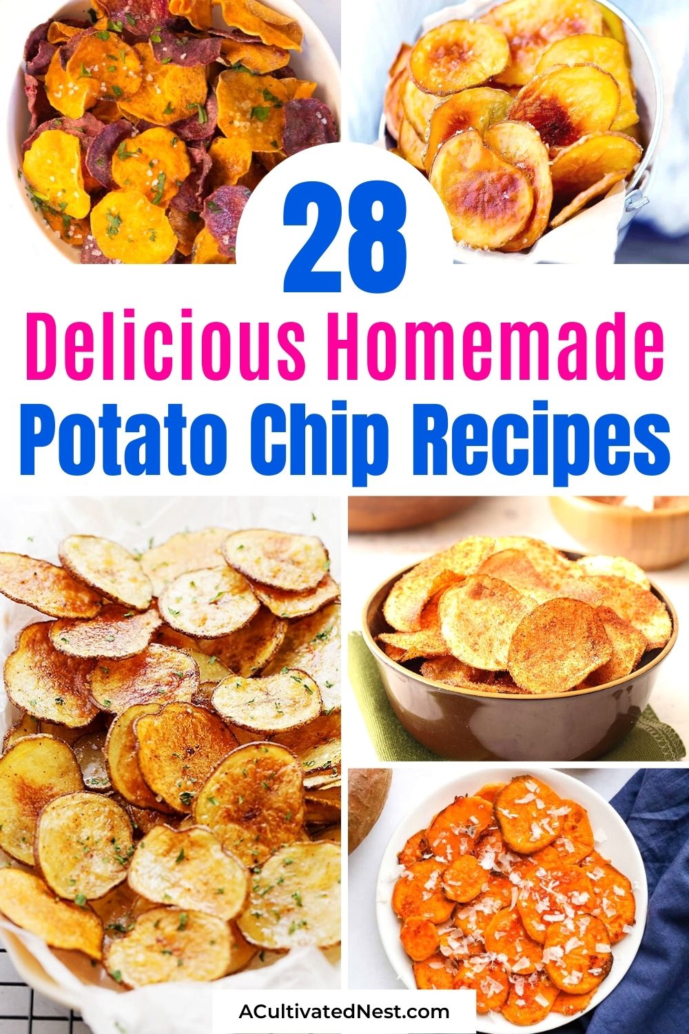 28 Delicious Homemade Potato Chip Recipes- Making your own homemade potato chips is really easy to do, and they're so fun to customize! Here are 28 delicious recipes for you to try! | #recipes #potatoChips #homemadeChips #snacks #ACultivatedNest