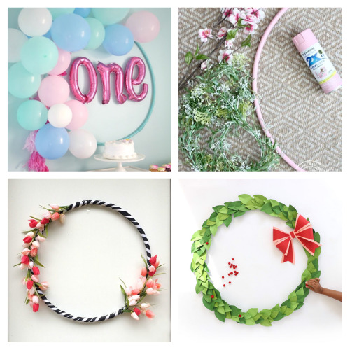 24 Gorgeous DIY Hula Hoop Wreaths- For an easy and budget-friendly way to update your home's décor, consider making one of these gorgeous DIY hula hoop wreaths! | #diyWreaths #diyProjects #DIY #hulaHoopWreaths #ACultivatedNest