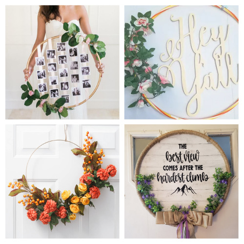 24 Gorgeous Hula Hoop Wreath DIY Projects- For an easy and budget-friendly way to update your home's décor, consider making one of these gorgeous DIY hula hoop wreaths! | #diyWreaths #diyProjects #DIY #hulaHoopWreaths #ACultivatedNest