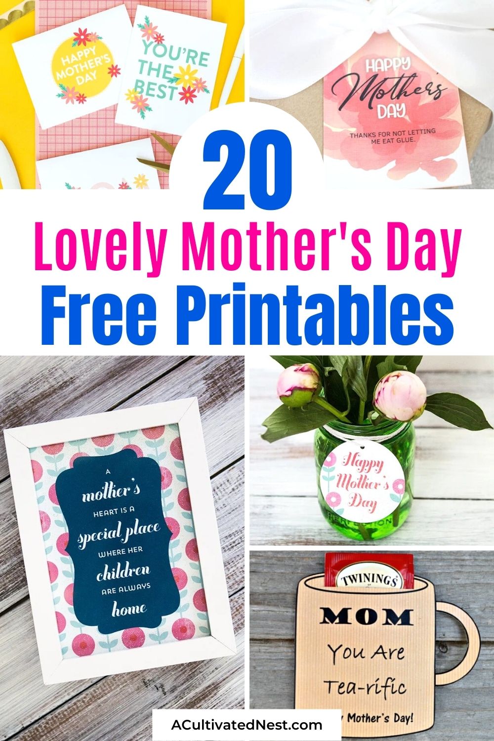 20 Lovely Mother's Day Free Printables- If you want to make this year's Mother's Day extra special, you'll love these 20 Mother's Day free printables! Gift tags, décor, and more are included! | #MothersDay #diyGifts #freePrintables #giftTags #ACultivatedNest
