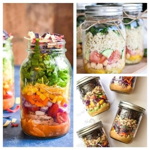40 Delicious Mason Jar Salad Recipes- For a delicious and healthy lunch to take on the go, check out these delicious Mason jar salad recipes! | #saladRecipes #masonJars #masonJarRecipes #salad #ACulitvatedNest
