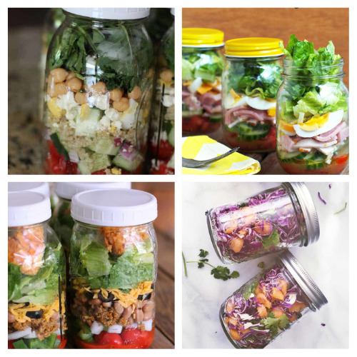 40 Delicious Salad Jar Recipes- For a delicious and healthy lunch to take on the go, check out these delicious Mason jar salad recipes! | #saladRecipes #masonJars #masonJarRecipes #salad #ACulitvatedNest