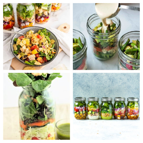 40 Delicious Salad in a Jar Recipes- For a delicious and healthy lunch to take on the go, check out these delicious Mason jar salad recipes! | #saladRecipes #masonJars #masonJarRecipes #salad #ACulitvatedNest