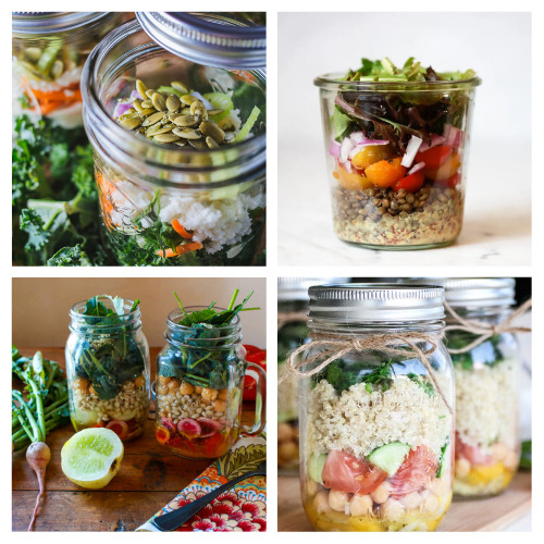 40 Delicious Salad in a Jar Recipes- For a delicious and healthy lunch to take on the go, check out these delicious Mason jar salad recipes! | #saladRecipes #masonJars #masonJarRecipes #salad #ACulitvatedNest