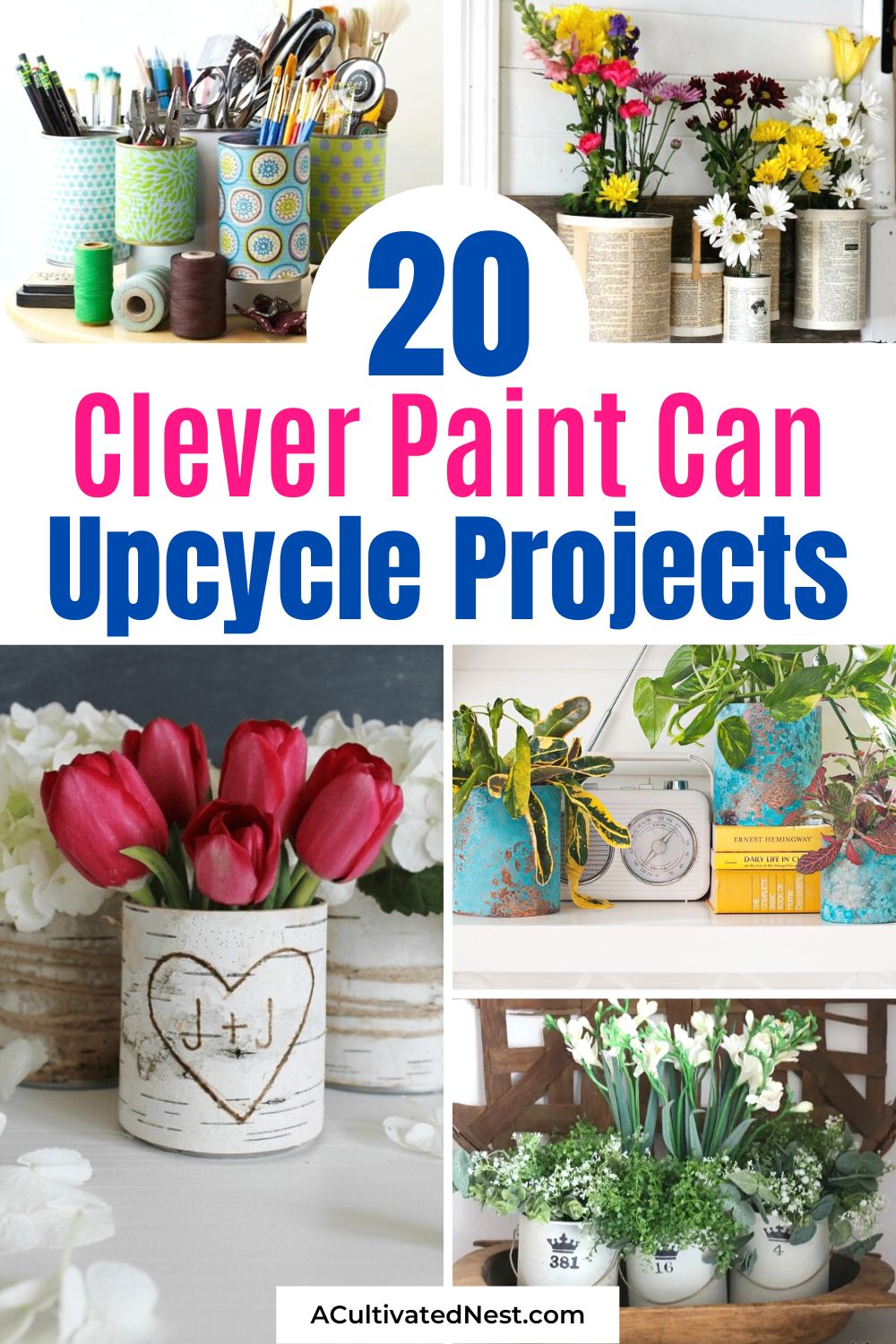20 Clever Paint Can Upcycles- Don't throw out the paint cans you have leftover from a project, repurpose them! Here are 20 clever paint can upcycle projects to try! | #diyProjects #crafts #upcycling #repurpose #ACultivatedNest