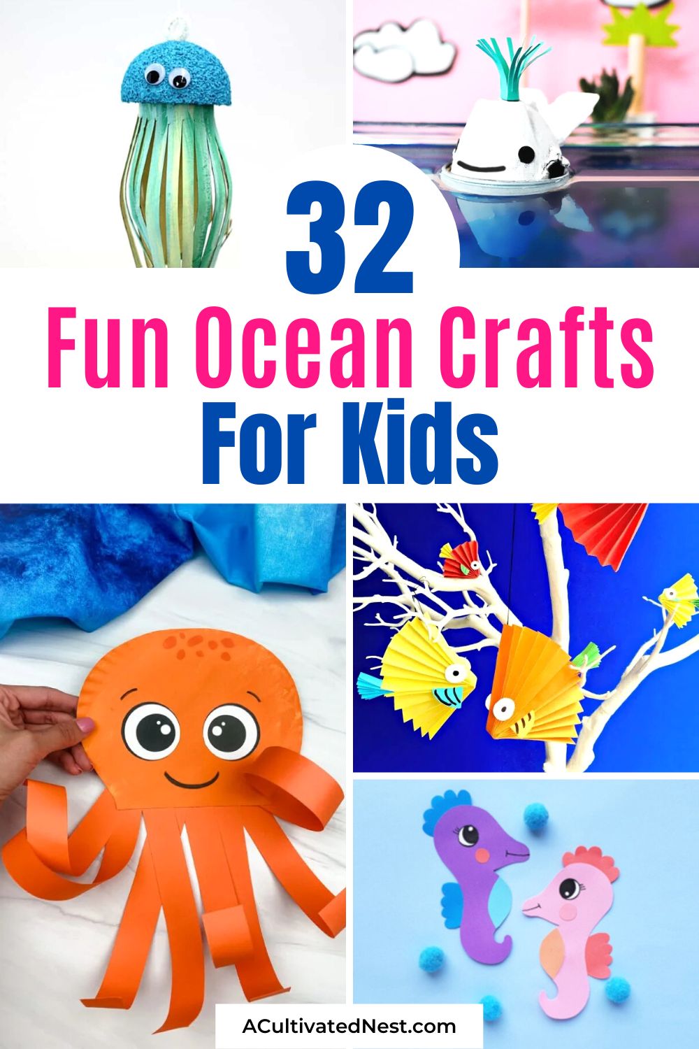 32 Fun Ocean Crafts for Kids- If your kids love the sea or beach, then they'll love doing these fun ocean crafts for kids! There are so many fun animals they can make! | ocean animal crafts, #kidsCrafts #kidsActivities #activitiesForKids #oceanCrafts #ACultivatedNest