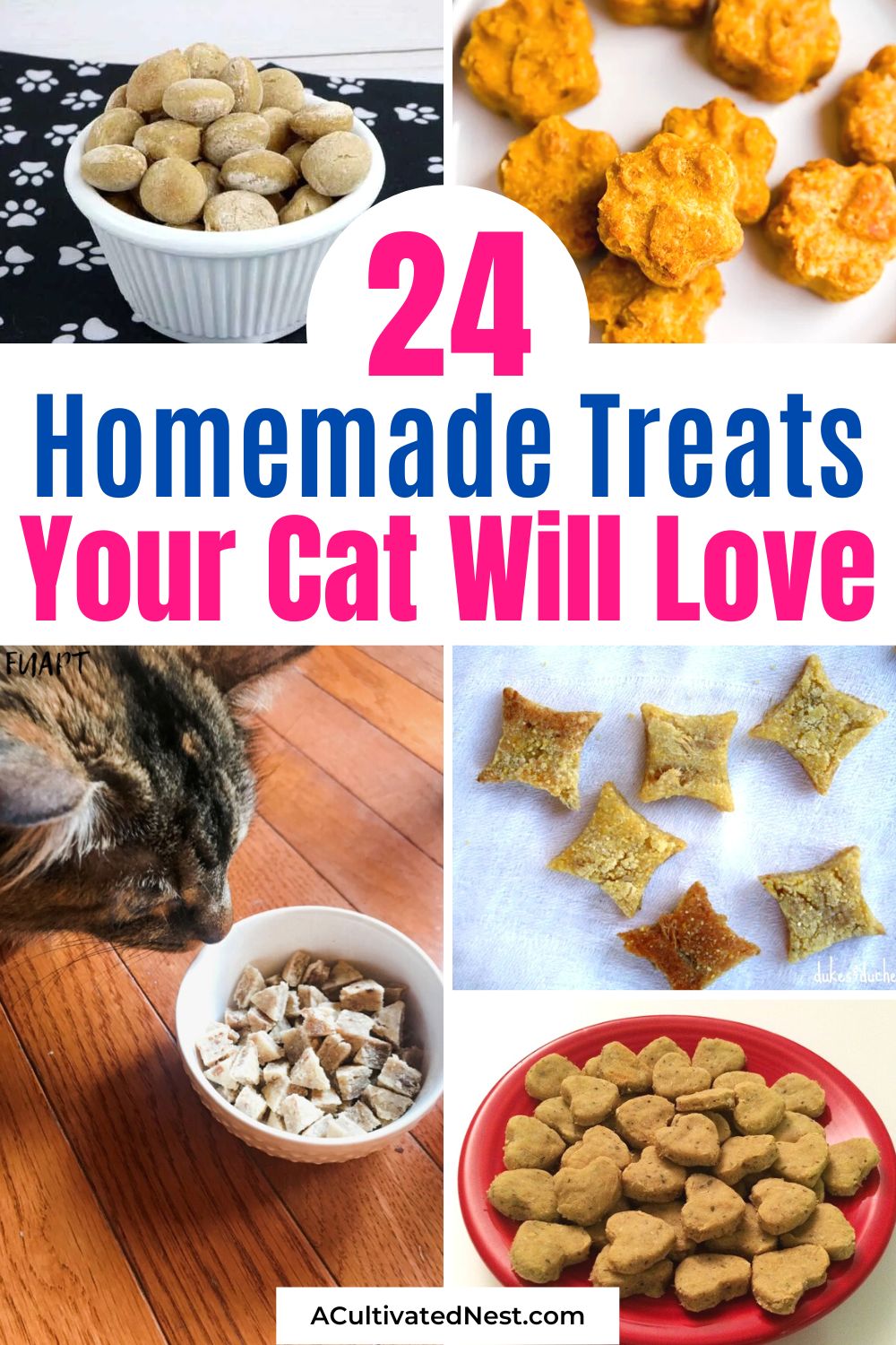 24 Homemade Cat Treats Your Cat Will Love- If you want to give your cat a delicious and healthy treat on a budget, you need to make some of these tasty homemade cat treats! | #homemadeCatTreats #catRecipes #homemadePetTreats #petRecipes #ACultivatedNest