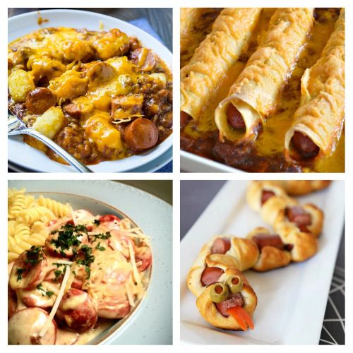 24 Tasty Ways to Use Up Hot Dogs- Don't know what to do with the hot dogs left over from your cookout? Here are many tasty recipes using leftover hot dogs! | #recipe #hotDogs #recipeIdeas #dinnerRecipes #ACultivatedNest
