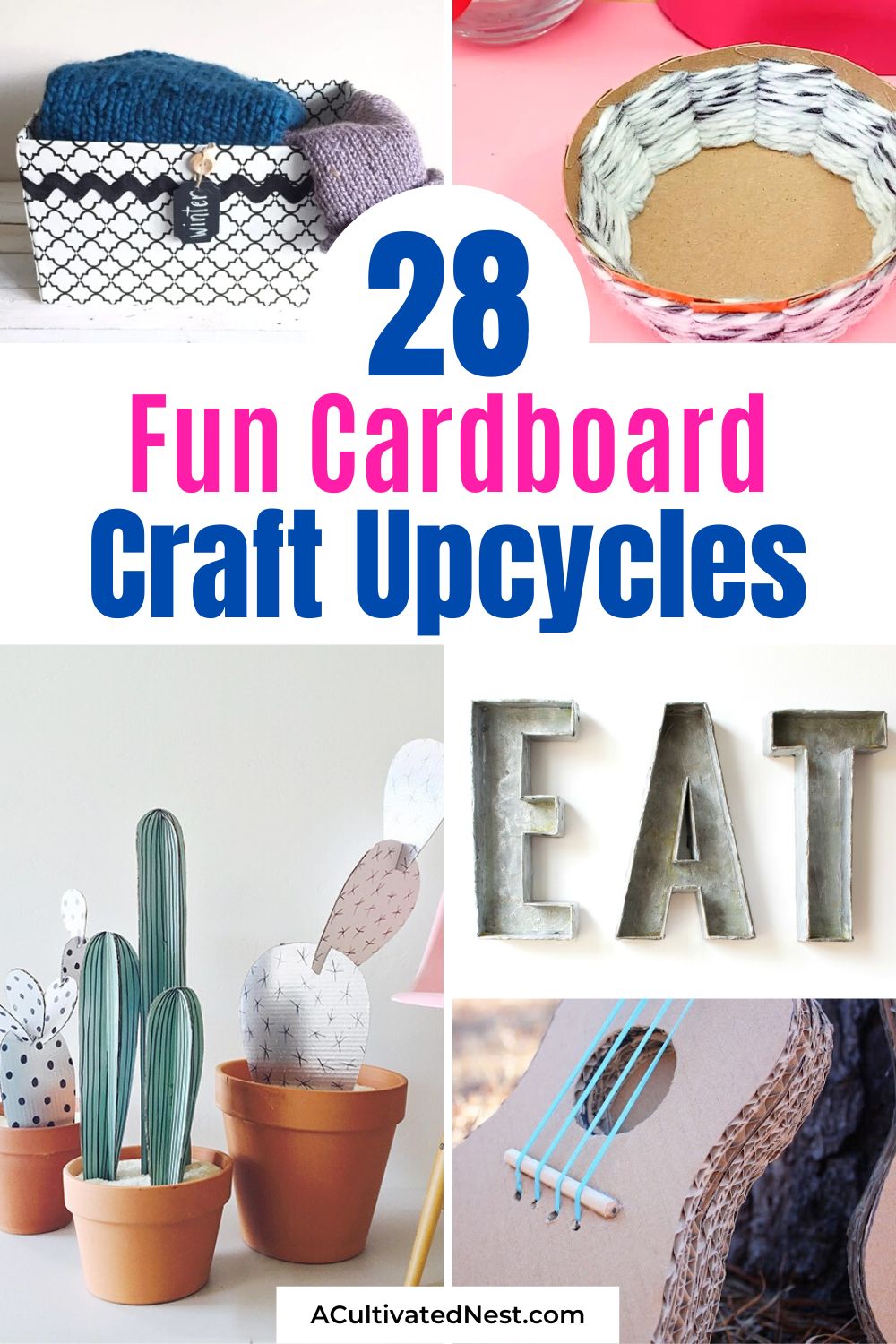 28 Clever Cardboard Craft Ideas- A fun way to recycle your cardboard delivery boxes is with these clever cardboard craft upcycle ideas! There are so many cute cardboard box upcycles you can do! | things to make with cardboard boxes, #recycling #upcycling #craftIdeas #DIY #ACultivatedNest