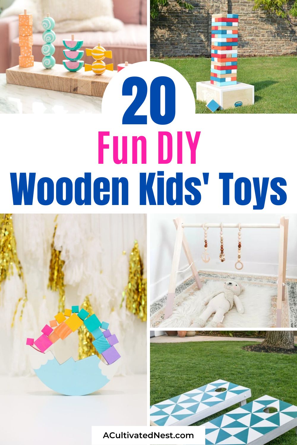 20 Easy DIY Wooden Kids' Toys- Make one of these easy DIY wooden kids' toys to inspire your child to use their imaginations! Wooden toys are easy to make and better for your home! | crafts using scrap wood, homemade kids' toys, #woodCrafts #DIYs #DIYKidsToys #woodenToys #ACultivatedNest