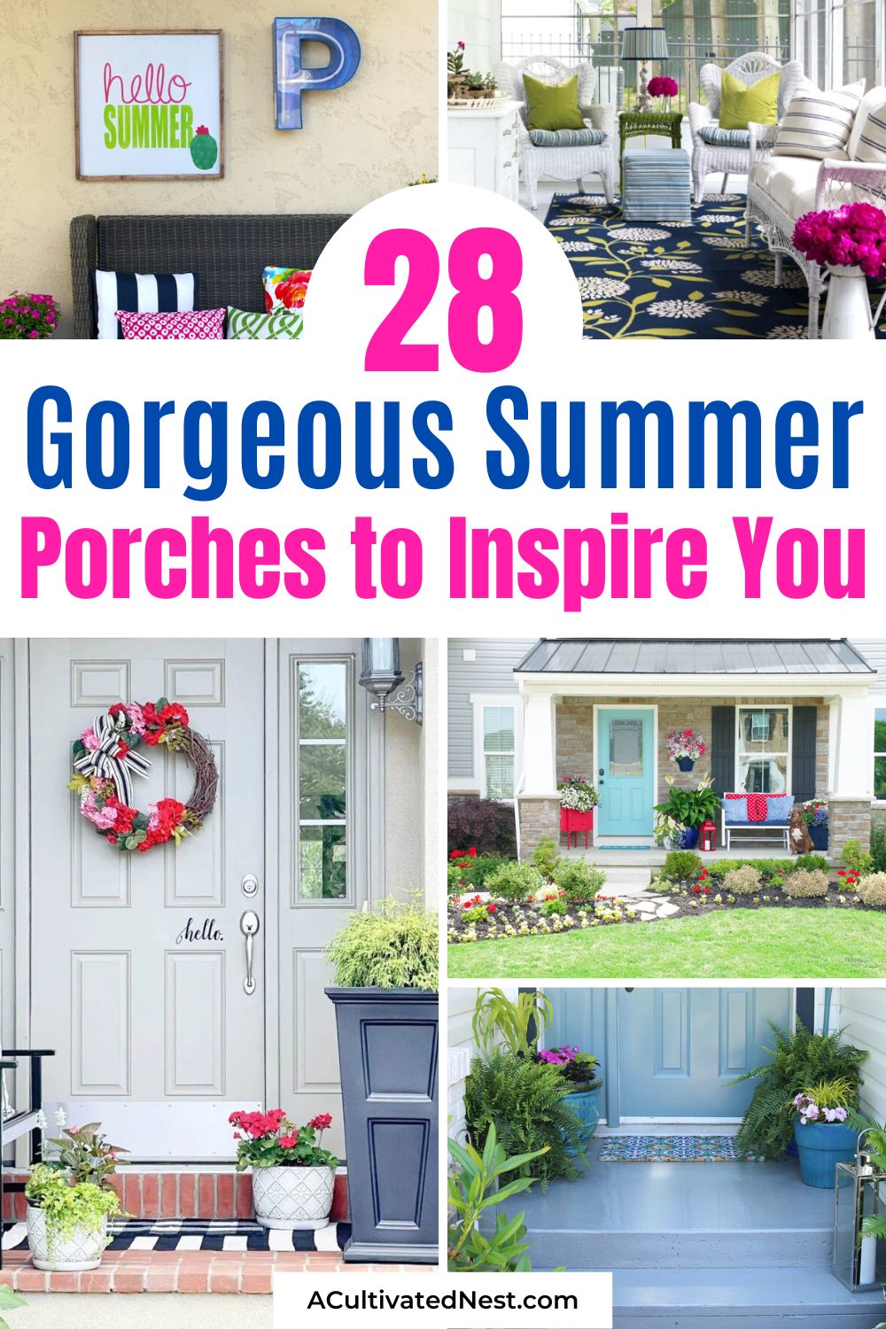 28 Gorgeous Summer Porches to Inspire You- You can easily make your front porch beautiful and inviting this summer with inspiration from these 28 gorgeous summer porches! | #porches #outdoorDecorating #summerDecor #summer #ACutlivatedNest