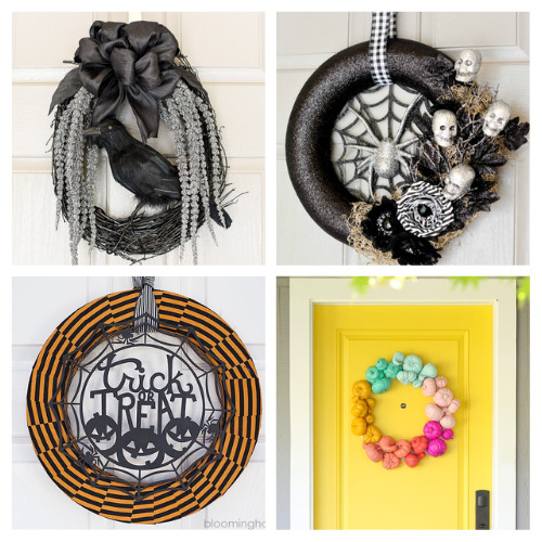 20 Spooky Halloween Wreath DIYs- Add some pizzazz to your Halloween décor with these DIY Halloween wreaths that are inexpensive, easy, and quick to make! | #Halloween #HalloweenDIY #diyProjects #diyWreaths #ACultivatedNest