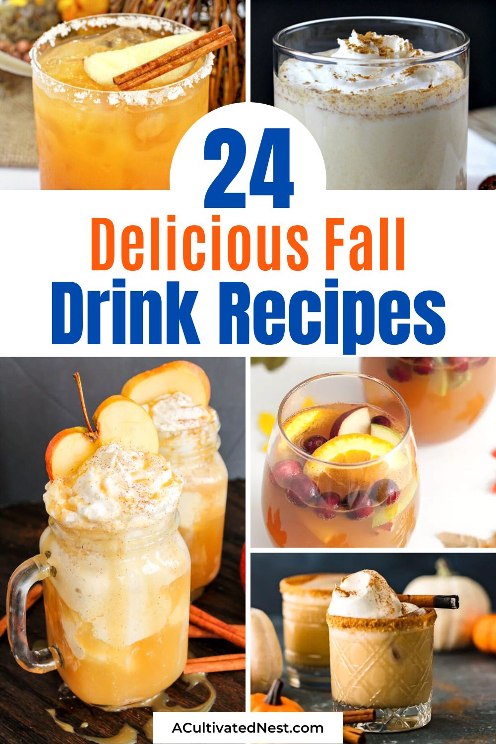 24 Delicious Fall Drink Recipes- A tasty way to celebrate all the wonderful flavors of fall is with some of these delicious fall drink recipes! These are great for autumn parties! | nonalcoholic drinks, alcoholic drinks, #drinkRecipes #drinks #fall #fallRecipes #ACultivatedNest
