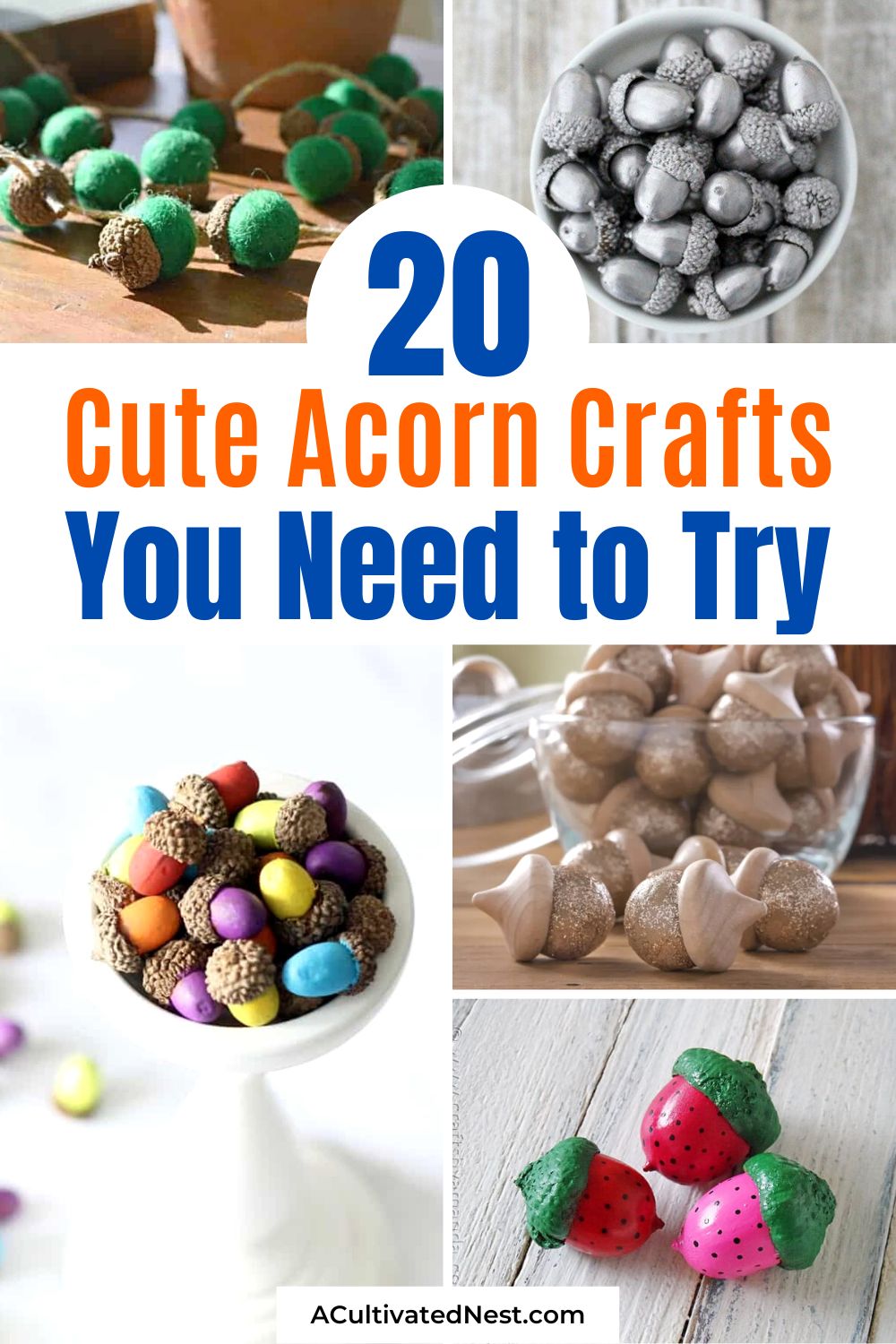 20 Fun Acorn Crafts- Acorns make wonderful décor craft materials for fall, and other times of the year, too! Check out these cute acorn crafts for fun and frugal craft ideas! | #crafts #acorns #fallCrafts #fallDecor #ACultivatedNest