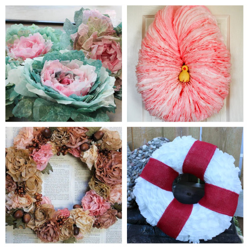 24 Cute Coffee Filter Wreath Crafts- A fun and frugal way to create pretty wreaths for your home is with coffee filters! Here are many cute coffee filter wreaths to inspire you! | #coffeFilterWreaths #wreaths #diyProjects #DIY #ACultivatedNest