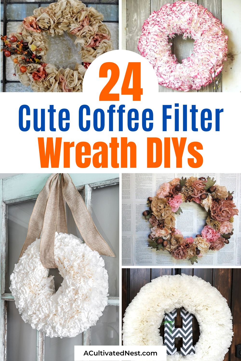 24 Cute Coffee Filter Wreaths- A frugal and fun way to create pretty wreaths for your home is with coffee filters! To inspire you, here are many cute coffee filter wreaths! | #coffeFilterWreaths #diyWreaths #diyProjects #crafts #ACultivatedNest