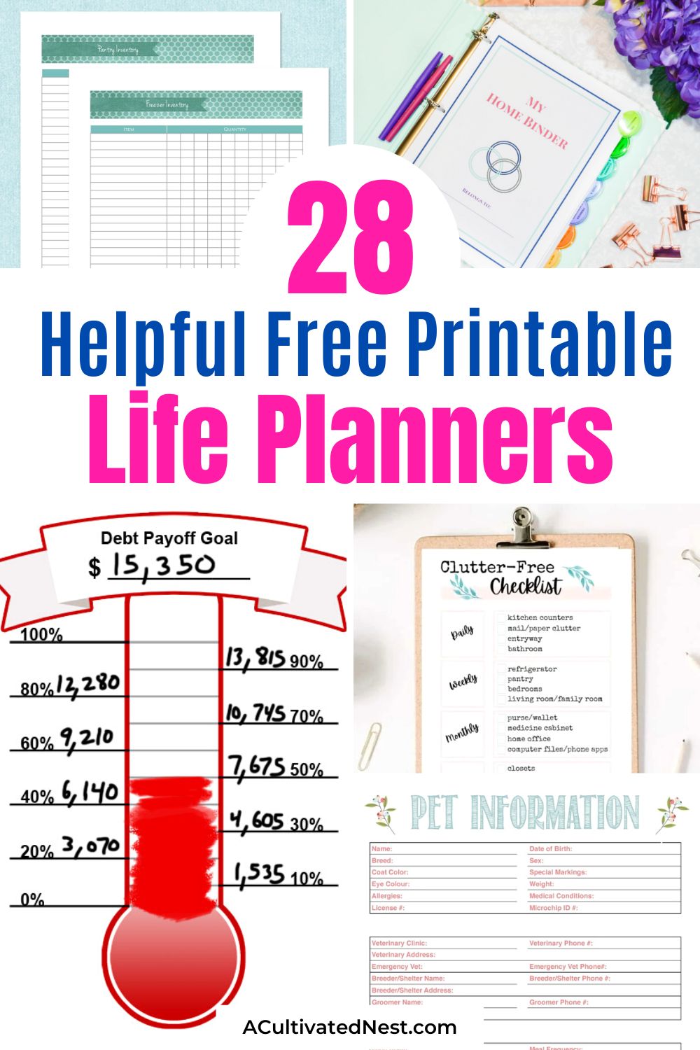 28 Helpful Free Printable Life Planners- Do you want to get your life organized this year? Then you'll love these free printable life planners! They're so easy to use and helpful! | free printable planners, #freePrintables #lifePlanner #plannerPrintables #freePlannerPrintables #ACultivatedNest