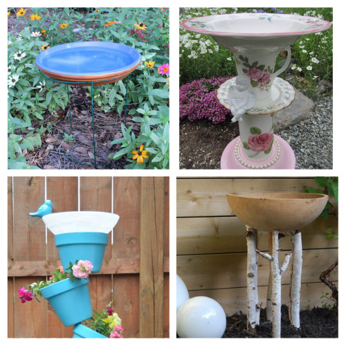 24 Beautiful DIY Bird Baths- Want an enjoyable way to spruce up your backyard and give your feathered friends a treat? Then consider making a beautiful DIY bird bath! | #birdBath #DIY #diyProject #gardenDIY #ACultivatedNest