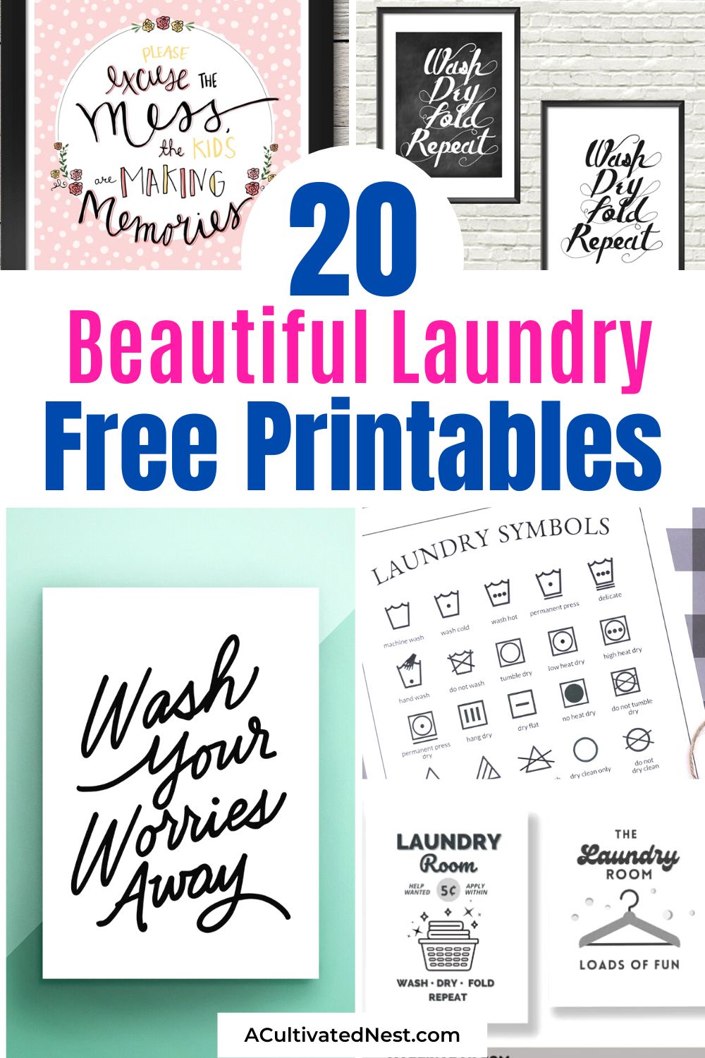 20 Pretty Free Laundry Room Printables- Spruce up your laundry room on a budget with these beautiful free laundry room printables. You may not love all the laundry, but these might make it better! | #freePrintables #printable #laundryRoom #laundryPrintables #ACultivatedNest
