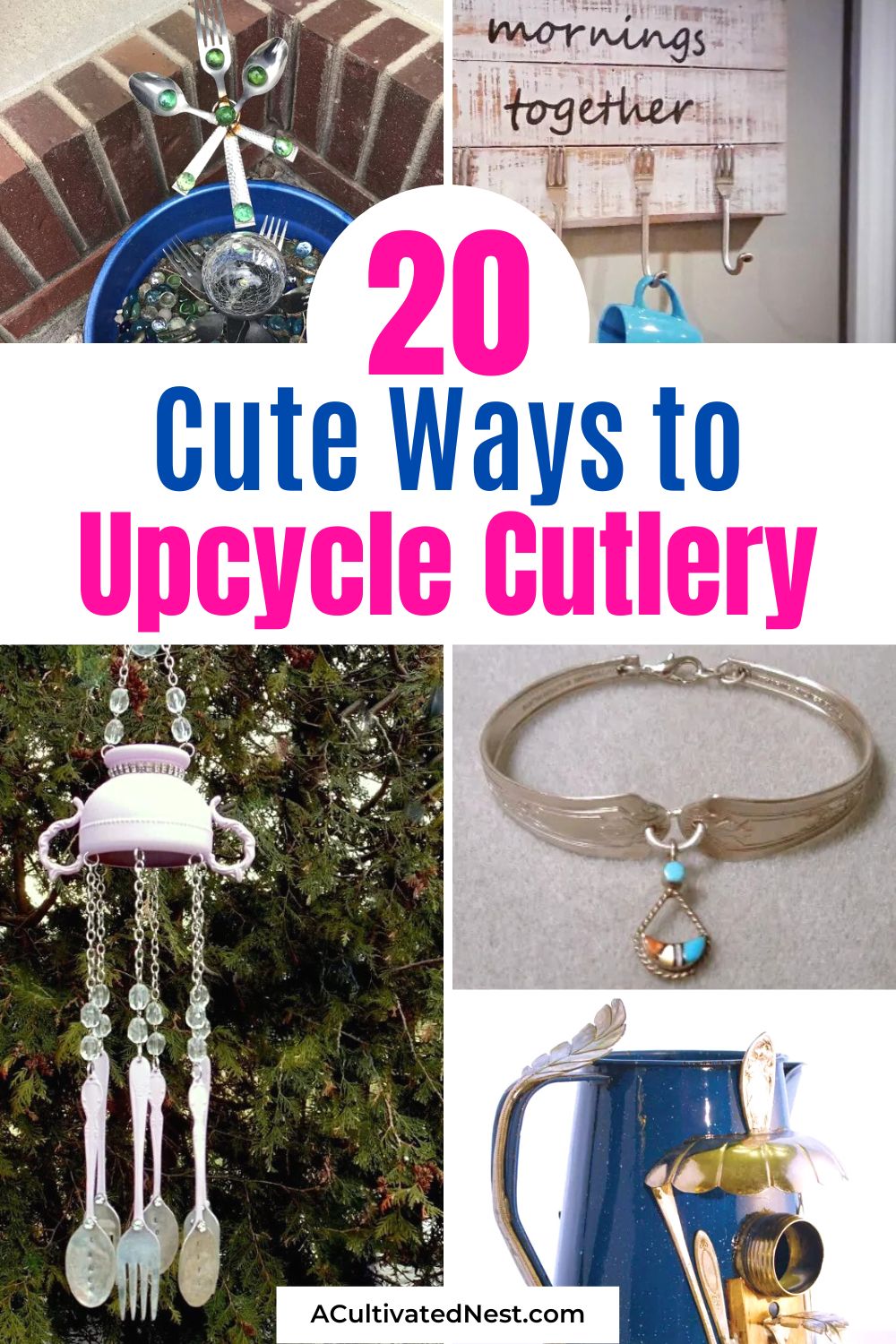 20 Beautiful Cutlery Upcycle Projects- Get inspired by these beautiful cutlery upcycle projects! From elegant wind chimes to whimsical garden markers, there's something for everyone. Upcycle your old spoons, forks, and knives into beautiful crafts that will impress your friends and add a touch of creativity to your home. | #upcycleideas #cutlerycrafts #DIYinspiration #craft #ACultivatedNest