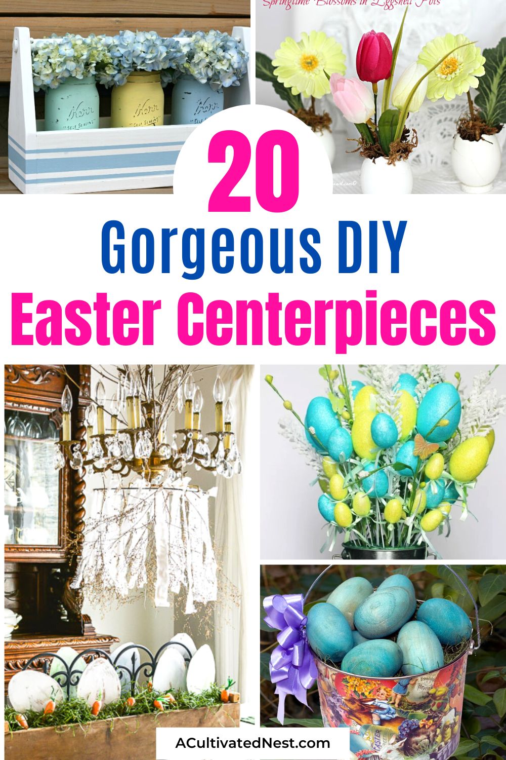 20 DIY Easter Centerpieces to Spruce Up Your Table- Hop into Easter with these adorable DIY Easter centerpieces! Whether you prefer chic or whimsical, these gorgeous centerpiece ideas will make your table shine. | #easterDIY #EasterCrafts #crafts #diyProjcts #ACultivatedNest