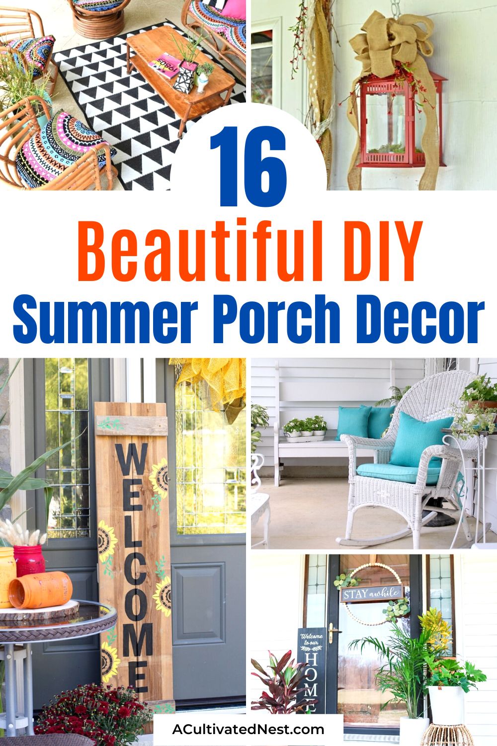 16 Beautiful DIY Porch Decor Ideas for Summer- Elevate your porch game this summer! Discover 16 beautiful and budget-friendly DIY porch decor ideas that will make your porch the envy of the neighborhood. | #OutdoorDecor #DIYProjects #PorchDecor #summer #ACultivatedNest