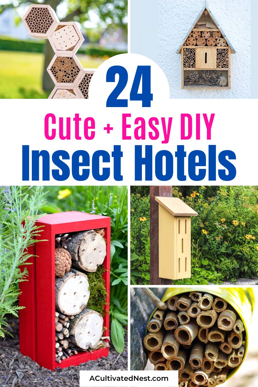 24 Easy and Cute DIY Insect Hotels- Transform your garden into a paradise for beneficial insects with these 24 cute and simple DIY insect hotels. From whimsical designs to functional structures, these projects will attract a variety of fascinating creatures. | #GardenInspiration #gardening #DIYProjects #gardenDIY #ACultivatedNest