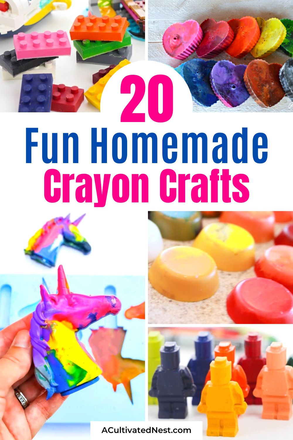20 Fun Homemade Crayons- Looking for a unique way to upcycle old crayons? Try these fun homemade crayon ideas! Transform broken pieces into adorable shapes and colors, perfect for little hands. | #crafts #crayons #upcycling #kidsCrafts #ACulitvatedNest