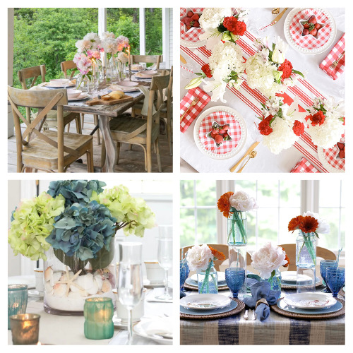 24 Gorgeous Tablescape Ideas for Summer Parties- Capture the essence of the sunny season with these inspiring summer tablescapes. Incorporate bright colors, playful patterns, and elements inspired by nature to create visually stunning arrangements and complete the summer vibe! | #tablescapes #summerDecor #frugalDecor #decorating #ACultivatedNest