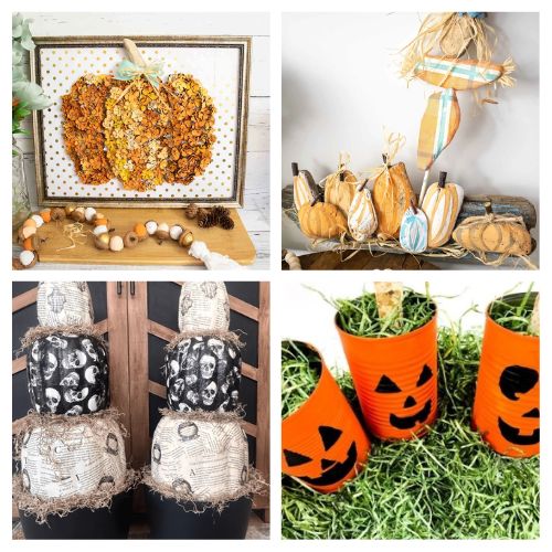 32 Creative Upcycled Pumpkin Projects- Want to decorate with pumpkins, without using actual pumpkins? Check out these ingenious ways to upcycle and repurpose everyday items into frugal pumpkin décor! | #Upcycling #PumpkinProjects #fallDecor #diyProjects #ACultivatedNest