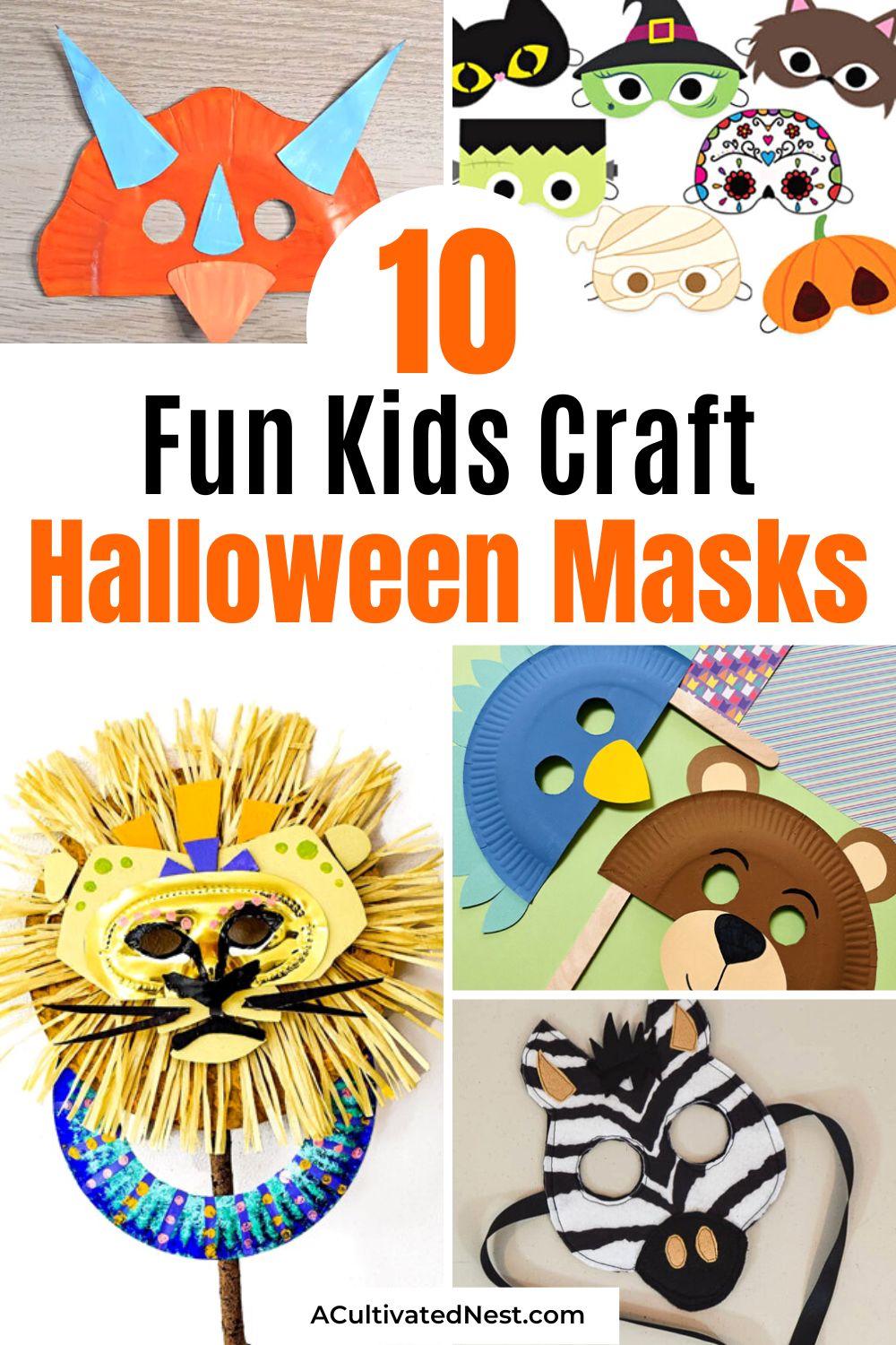 10 Fun DIY Halloween Masks- Make Halloween extra special for your kids with these creative DIY Halloween mask ideas. Transform them into their favorite characters or creatures and let their imagination run wild! Spooktacular fun awaits! | #HalloweenDIY #craftsForKids #HalloweenCostumeIdeas #Halloween #ACultivatedNest