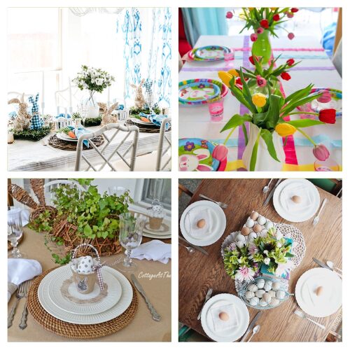 16 Beautiful DIY Tablescape Ideas for Spring- Set the scene for an unforgettable Easter gathering with these stunning DIY Easter tablescape ideas! From floral centerpieces to elegant place settings, create a feast for the eyes. | #tablescape #Easter #EasterDecorating #centerpieces #ACultivatedNest