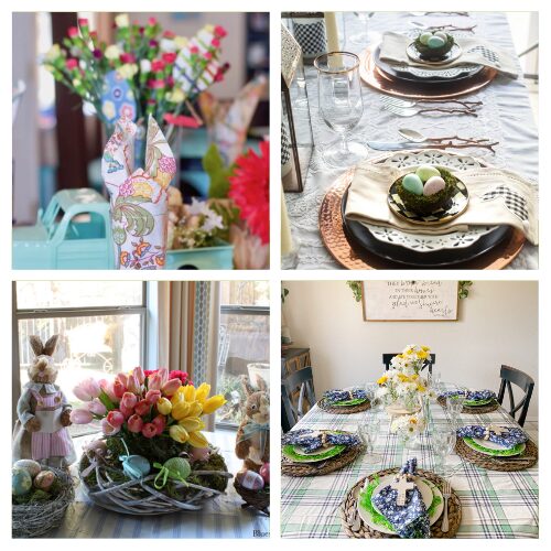 16 Beautiful DIY Tablescapes for Easter- Set the scene for an unforgettable Easter gathering with these stunning DIY Easter tablescape ideas! From floral centerpieces to elegant place settings, create a feast for the eyes. | #tablescape #Easter #EasterDecorating #centerpieces #ACultivatedNest